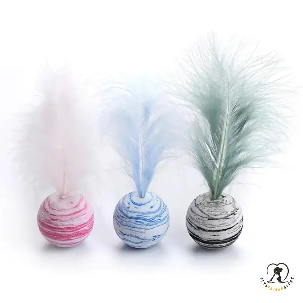 Cat Toy Feather Ball Blue Pink Black / 3 Pieces