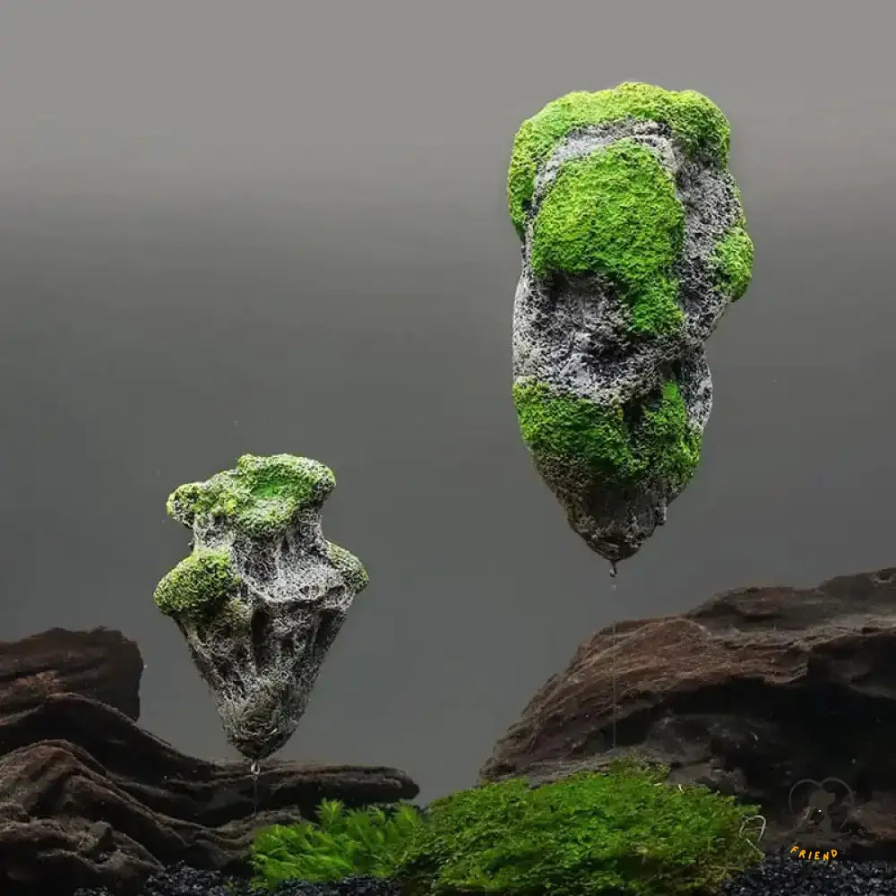 Floating Moss Rocks Aquarium Decorations Green