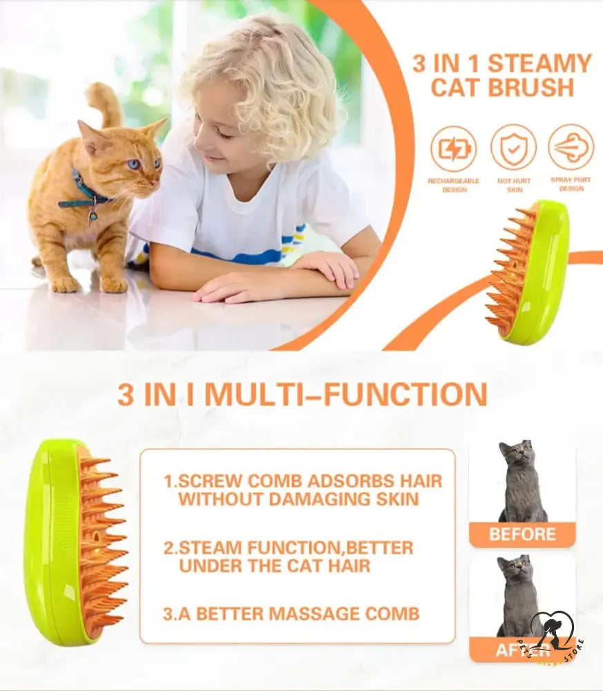 Petsfriendstore™3 In 1 Pet Steamer Brush Grooming Brush